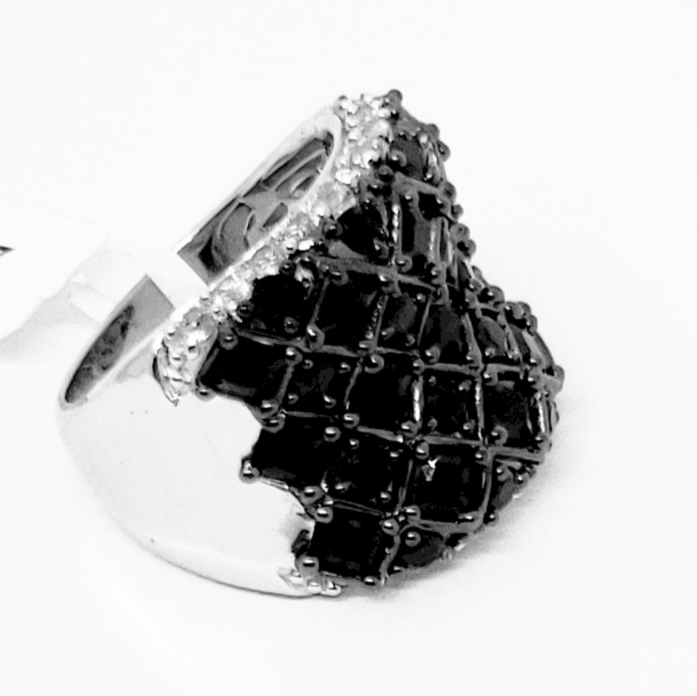NYCII Black Spinel & White Zircon Wide Band Ring 7